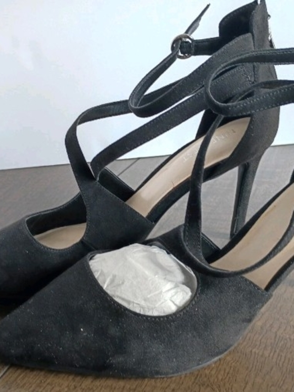 Nine West Black Suede Pointed-Toe Strappy Ankle-Heels